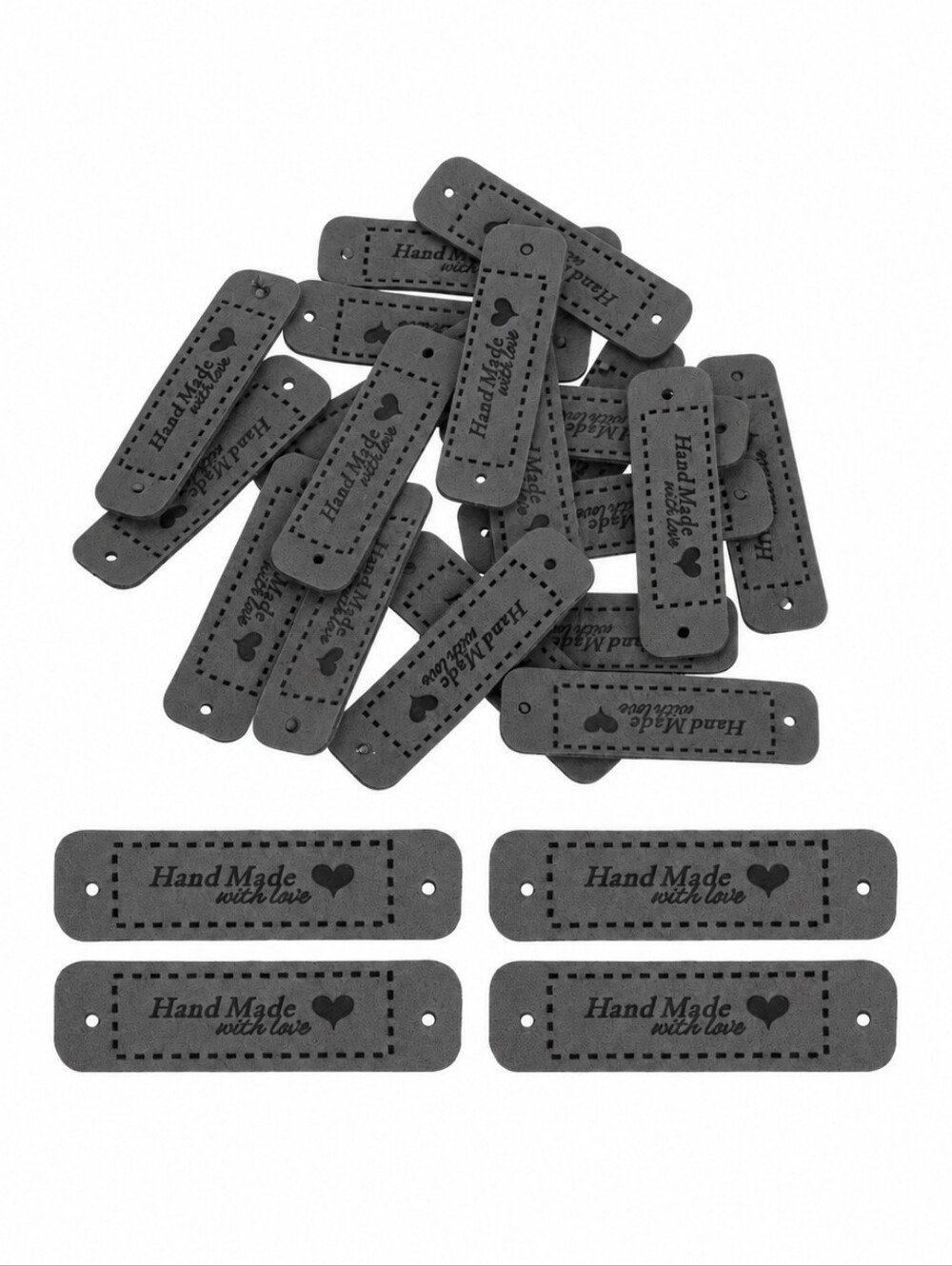 Hand Made with Love Grey Leather Label Tags - Pack of 20 Craft Labels